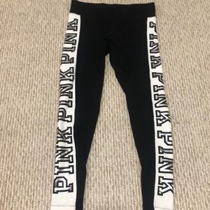 Black yoga pants with PINK logo